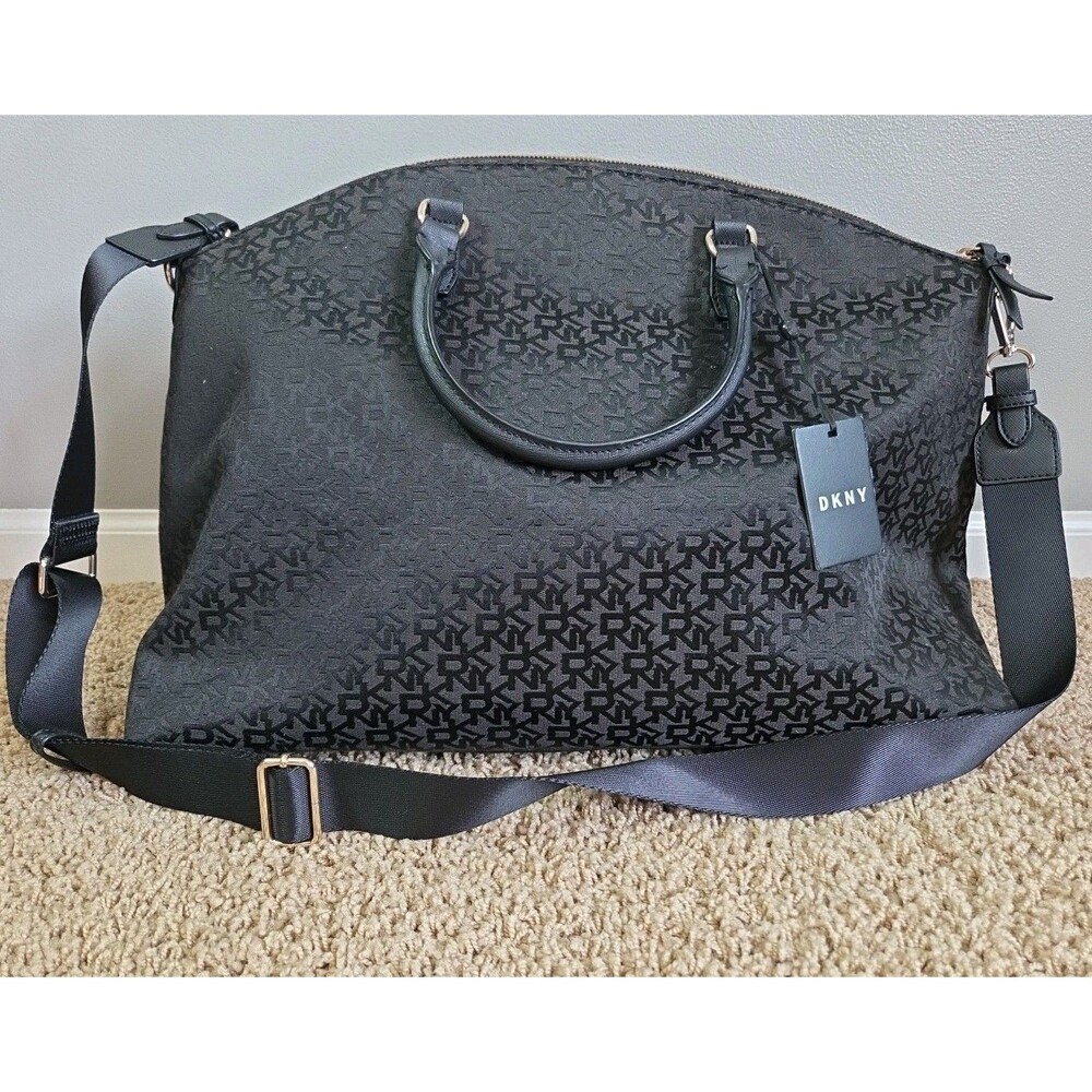 NWT DKNY Dres Weekender Bag - Black Monogram Signature Travel Tote - MSRP $178